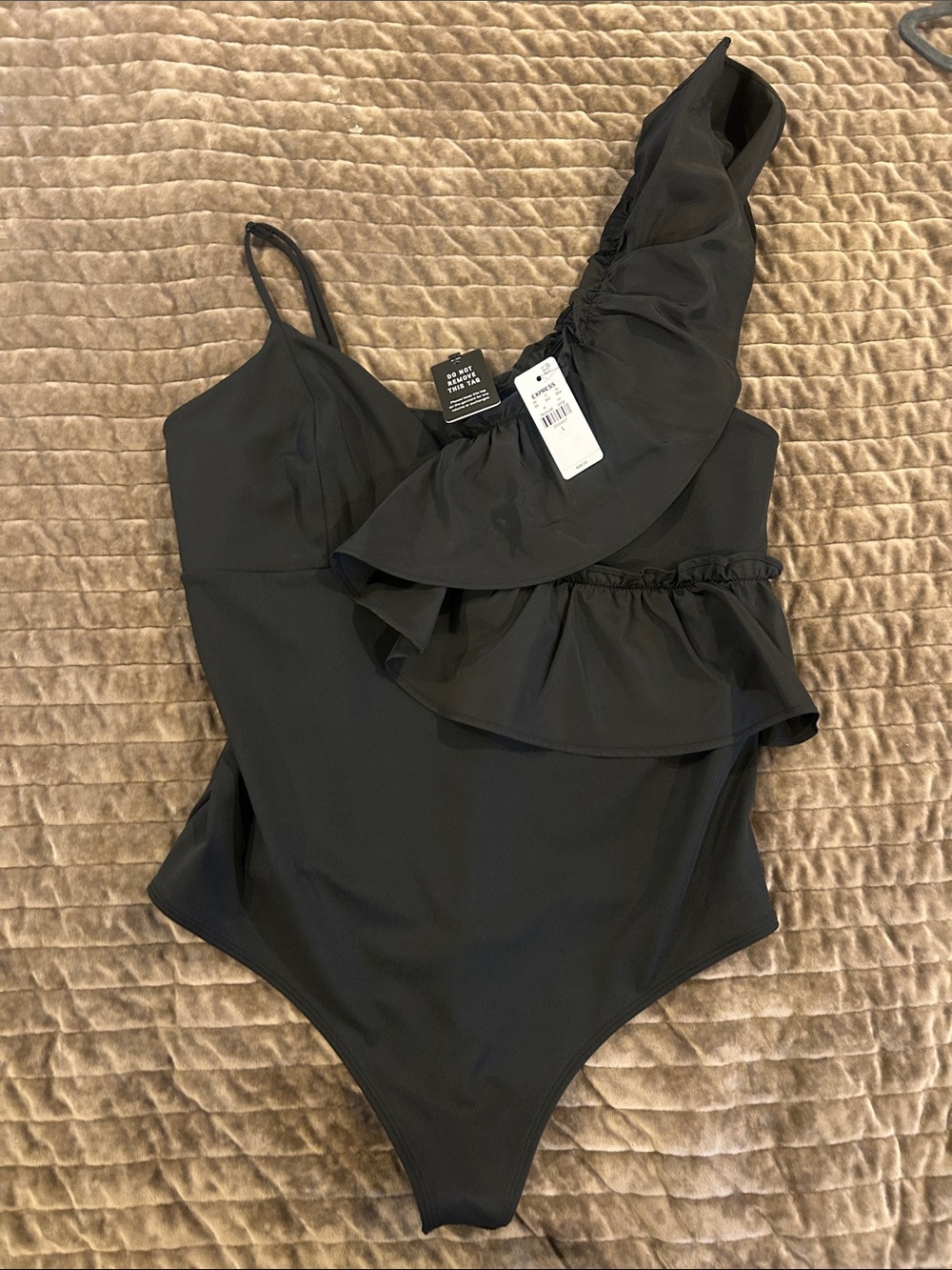 Express One-Shoulder Black Ruffled Bodysuit
